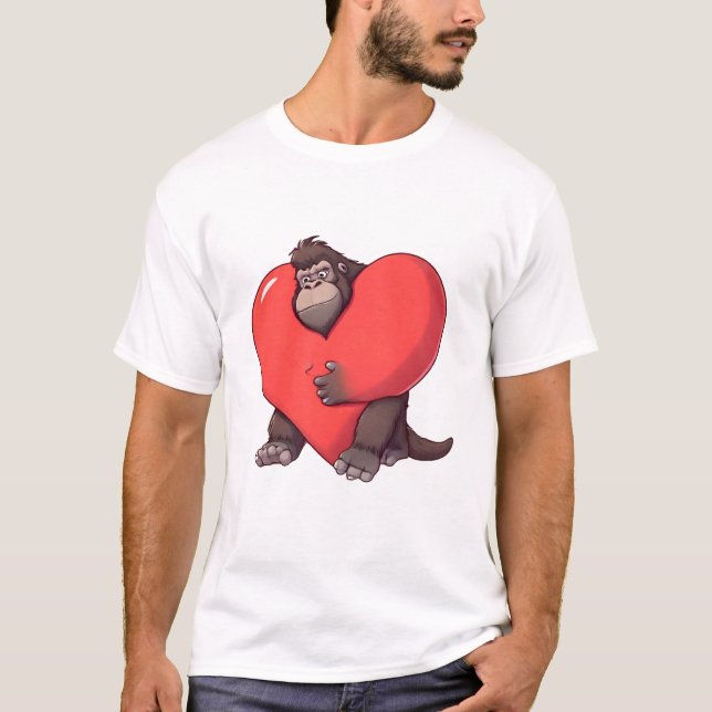 Camiseta Gorila Surpreso com Coração Gigante (Frente)