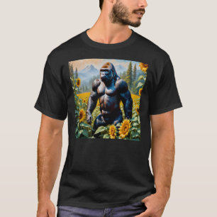 Camiseta Gorilla Ape Em Um Campo De Girassol