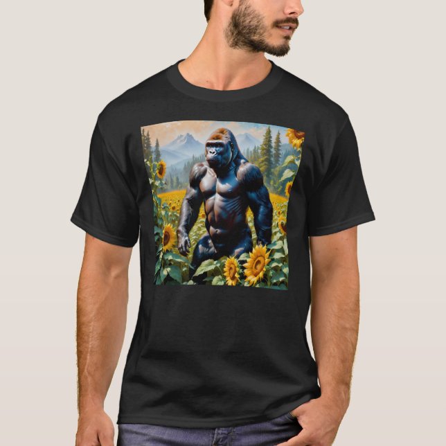 Camiseta Gorilla Ape Em Um Campo De Girassol (Frente)