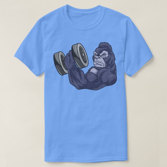 Camiseta Gorilla As Bodybuilder Com Barbell (Frente do Design)