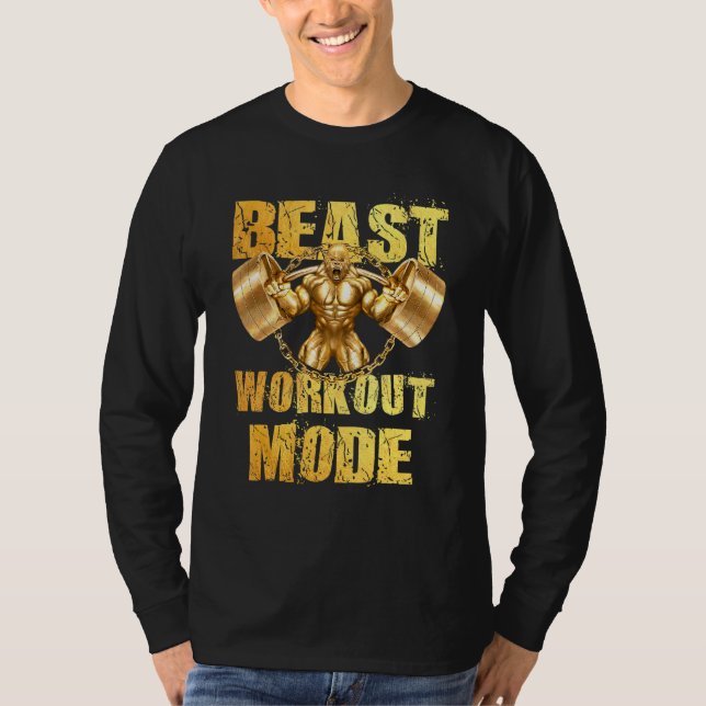 Camiseta Gorilla Beast Workout Mode Dourado Levantamento Pe (Frente)