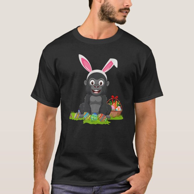 Camiseta Gorilla Easter Ovo Caça Bunny Gorilla Páscoa Su (Frente)