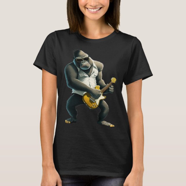 Camiseta Gorilla Jogando Violão Elétrico Macaco Gu (Frente)