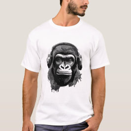 Camiseta Gorilla mit Kopfhörern schwarz weiß