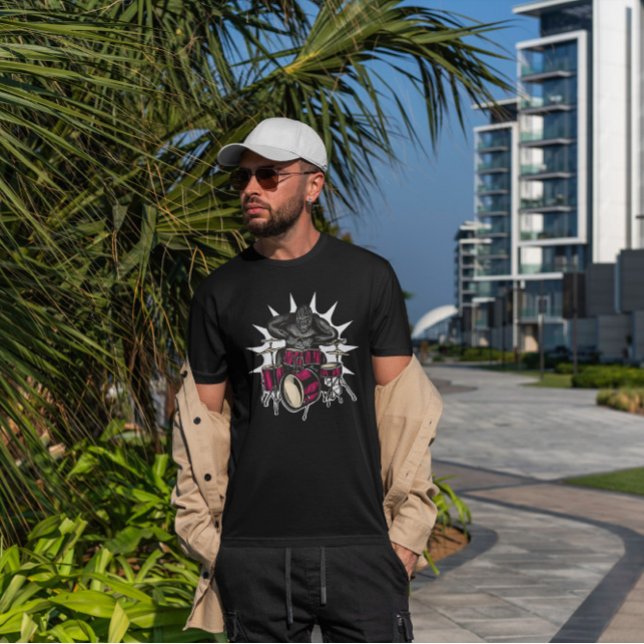 Camiseta Gorilla Playing Drums Music (Criador carregado)