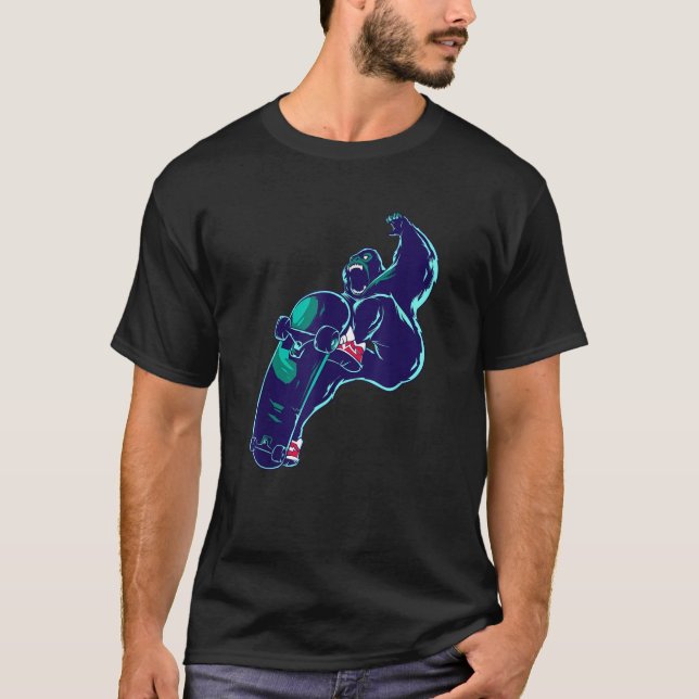 Camiseta Gorilla Skate Funny Skateboard Gift (Frente)
