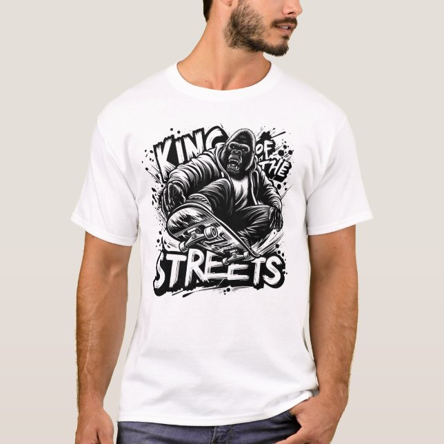 Camiseta Gorilla Skateboard - Rei das Ruas Engraçado (Frente)