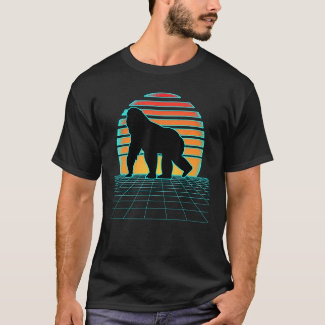 Camiseta Gorilla Synthwave 80s Estilo Estético Vaporwave Re (Frente)