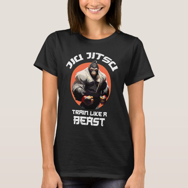 Camiseta Gorilla Train como uma besta Jiu Jitsu BJJ Grappli (Frente)