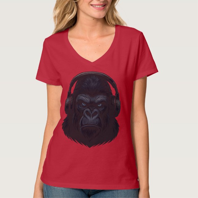 Camiseta Gorilla with Headphones — Fierce Music Lover  (Frente)
