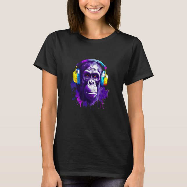 Camiseta Gorilla with Headphones Music Monkey (Frente)