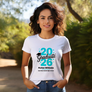 Camiseta Gorra de Graduado da Turma de 2026 Graduado Aqua