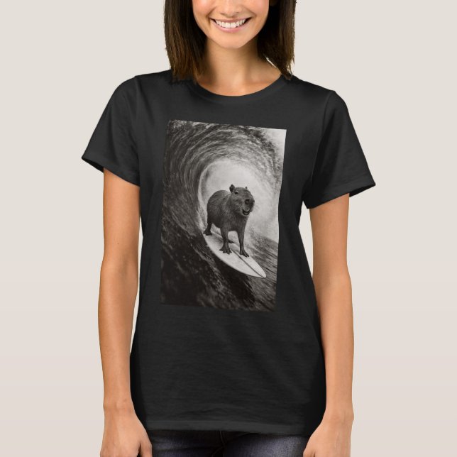 Camiseta Gorra de surfe engraçada Capyra selfie no quadro d (Frente)
