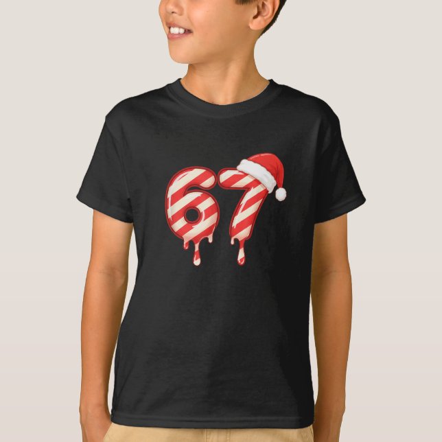 Camiseta Gorro de Natal 67 Candy Cane Six Seven Meme Santa (Frente)