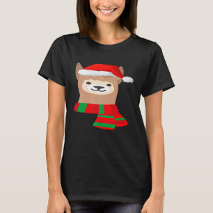 Camiseta Gorro de Papai Noel de Lhama Fofa Premium
