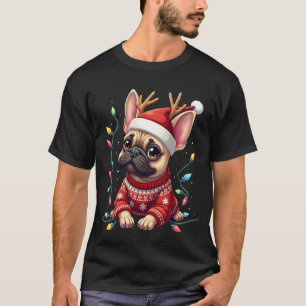 Camiseta Gorro de Papai Noel de Luz de Natal de Bulldog Fra