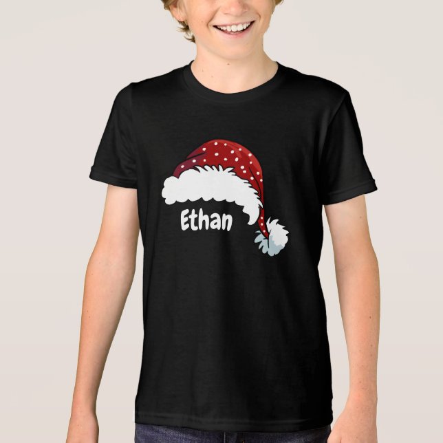 Camiseta Gorro de Papai Noel de Natal com Nome Personalizad (Frente)