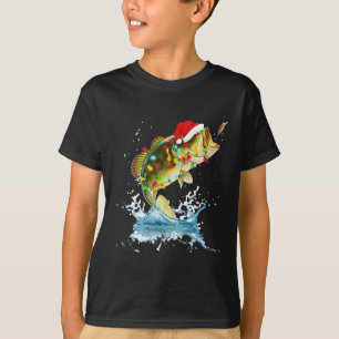 Camiseta Gorro de Papai Noel de Pesca Engraçado B de Natal