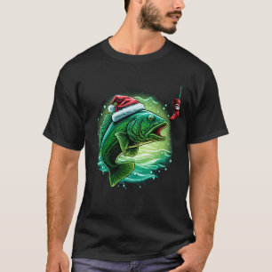 Camiseta Gorro de Papai Noel engraçado para pesca de robalo