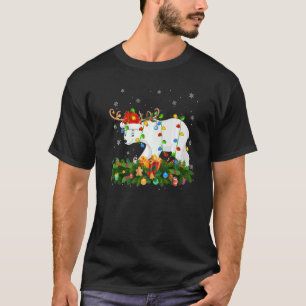 Camiseta Gorro de Rena de Férias de Natal Urso Polar Papai