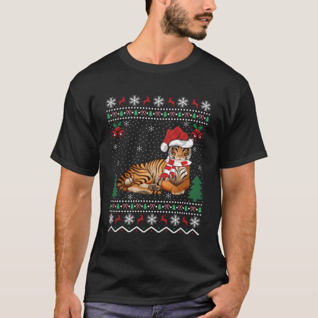 Camiseta Gorro Divertido do Papai Noel Amante de Tigre Pres (Frente)