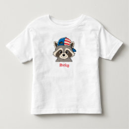 Camiseta Gorro Patriótico de Guaxinim Vermelho Branco Azul