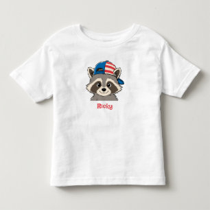 Camiseta Gorro Patriótico de Guaxinim Vermelho Branco Azul