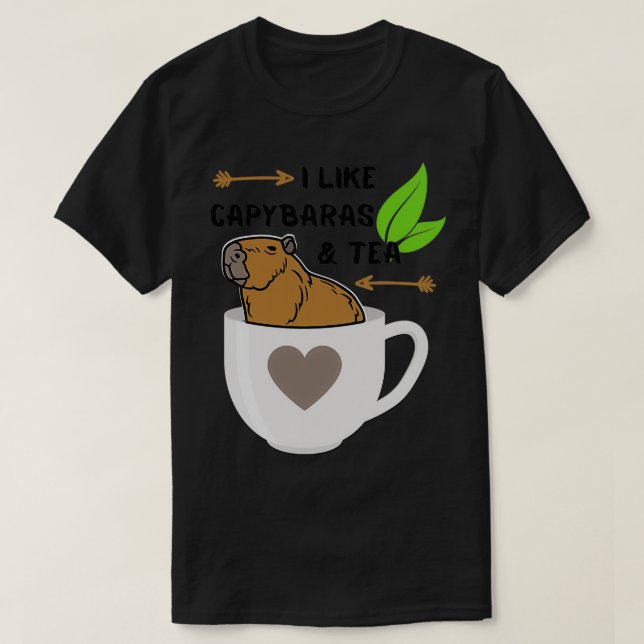 Camiseta Gosto de Capybaras e Tea Cute Capybara em uma taça (Frente do Design)