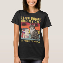 Camiseta Gosto de Livros e Meu Gato e Possivelmente 3 Pesso
