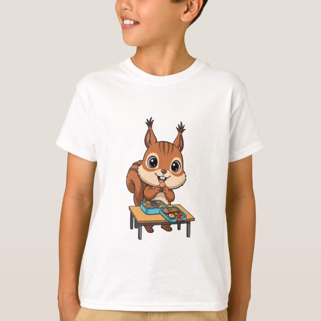 Camiseta Gostosuras da Mesa do Esquilo para Crianças (Frente)