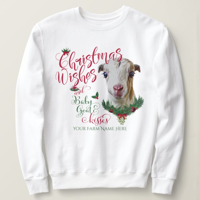 Camiseta GOTA | O Natal Deseja O Bebê Goat Kisses LaMancha (Frente do Design)