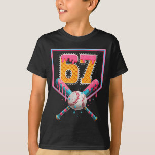 Camiseta Gotejamento de Beisebol Número 67 Diversão Seis Se