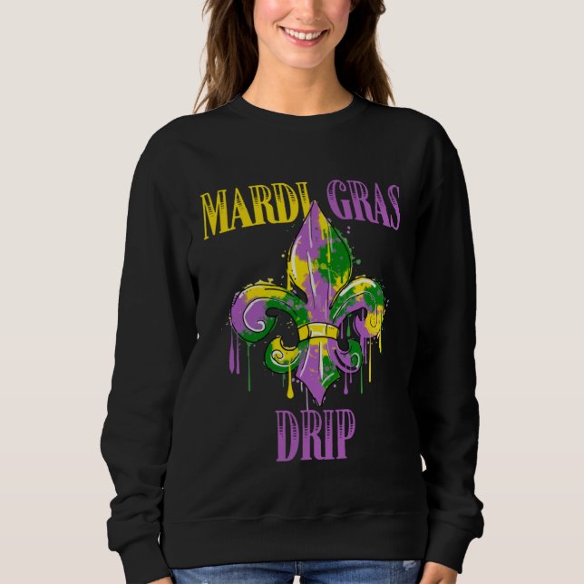 Camiseta Gotejamento de Carnaval Mardi Gras Roupa de Carnav (Frente)