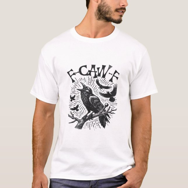 Camiseta Gothic Crow F-Caw-F Humor Funny Essential Retro Cl (Frente)