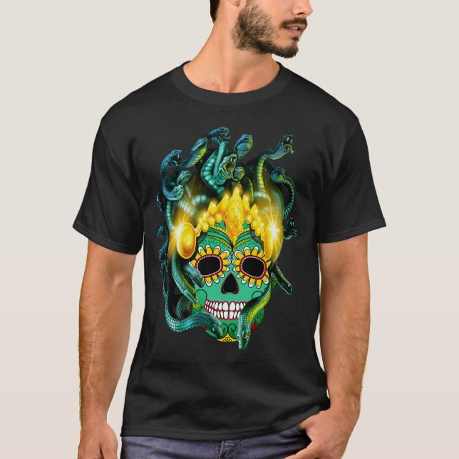 Camiseta Gothic Medusa Sugar Skull (Frente)