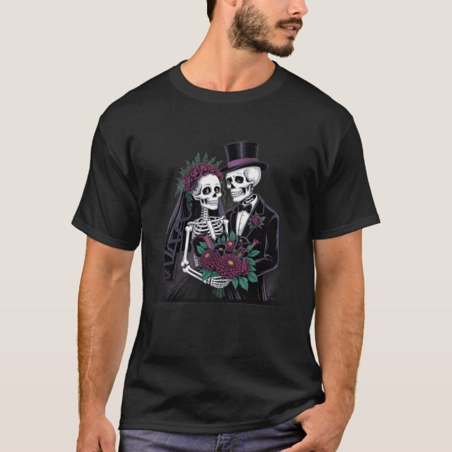 Camiseta Gothic Skeleton Wedding Couple - Till Death Do Us  (Frente)