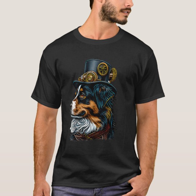 Camiseta Gothic Steampunk aussie mini - Pastor australiano (Frente)