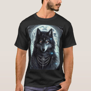 Camiseta Gothic Wolf   Lua cheia   Dark Fantasy