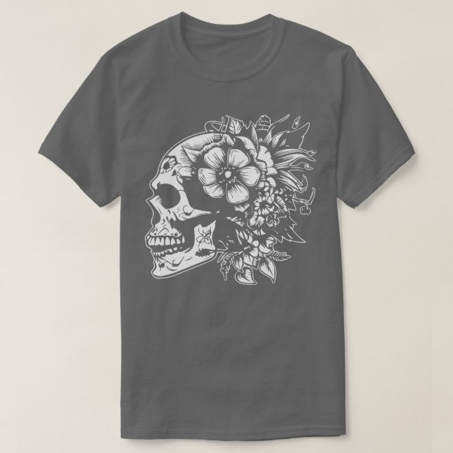 Camiseta gótica com flores design (Frente do Design)