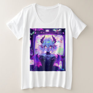Camiseta Gótica Cyberpunk Demon Fantasy Anime Girl