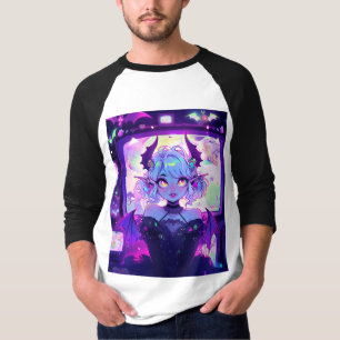 Camiseta Gótica Cyberpunk Demon Fantasy Anime Girl
