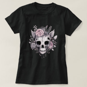 Camiseta Gótica de Crânio Floral Fofo e Sinistro