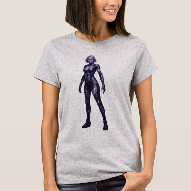 Camiseta Gótica de Mercenária Blindada Futurista (Frente)