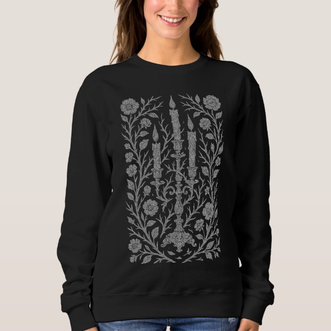Camiseta Gótica Floral Candelabrum - Vintage Line Art (Frente)