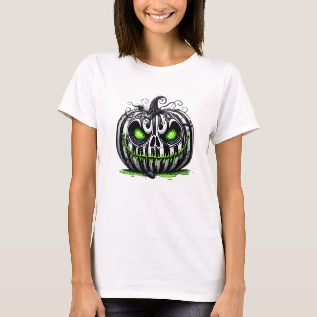 Camiseta Gótica Pumpkin Skull Halloween (Frente)