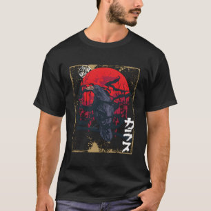 Camiseta Gótica Raven Red Moon Black Crow