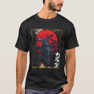 Camiseta Gótica Raven Red Moon Black Crow
