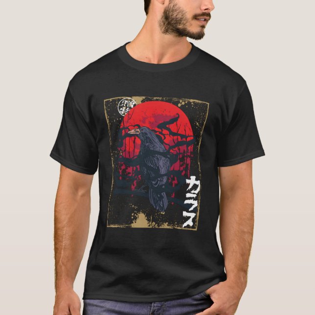 Camiseta Gótica Raven Red Moon Black Crow (Frente)