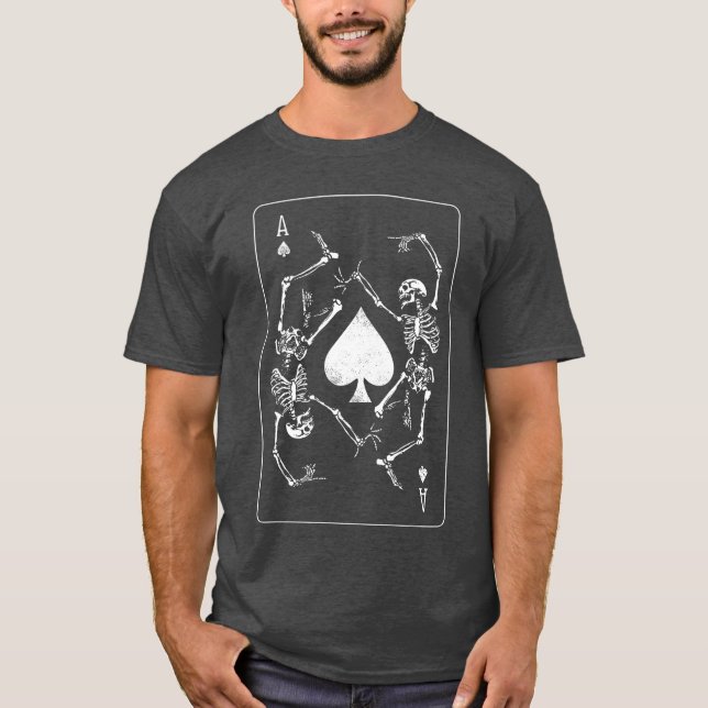 Camiseta Gótico Ace De Espadas Do Esqueleto De Gambler Long (Frente)