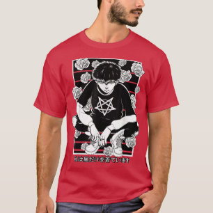 Camiseta Gótico Anime Garoto Gótico Japonês Aesético Vaporw